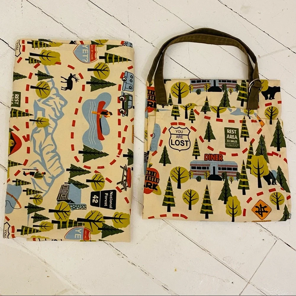 Retro roadmap tablecloth with matching apron